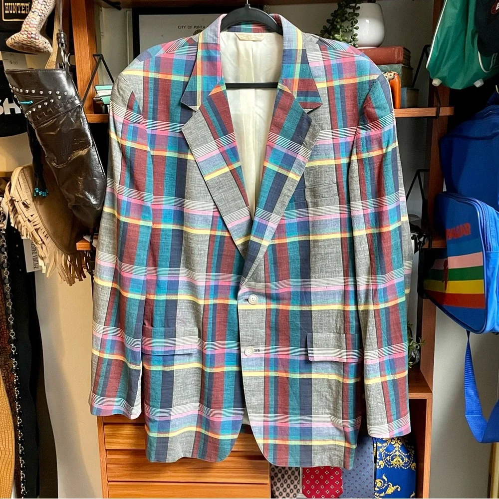 Vintage Tyson’s Menswear Inc. Colorful Plaid Two-Button Sports Coat Blazer 44L - Picture 16 of 16